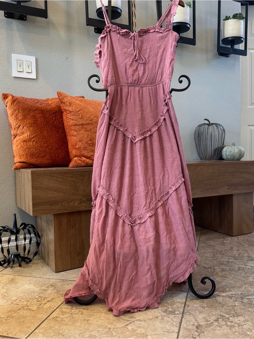 Ruffled Tiered Maxi Dress in Dusty Rose